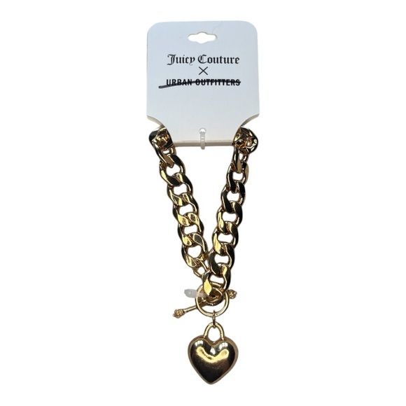 NWT Juicy Couture x Urban Outfitters Gold Chain Toggle Bracelet Heart Pendant - Picture 1 of 2